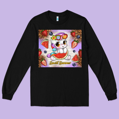Sweet Summer Cute Unicorn Long Sleeve Tee Designed By Tumblerdesignbyshophia