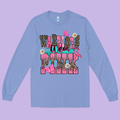 Warriors Wear Pink Cancer Awareness Long Sleeve Tee Designed By Howdyjamesfarm