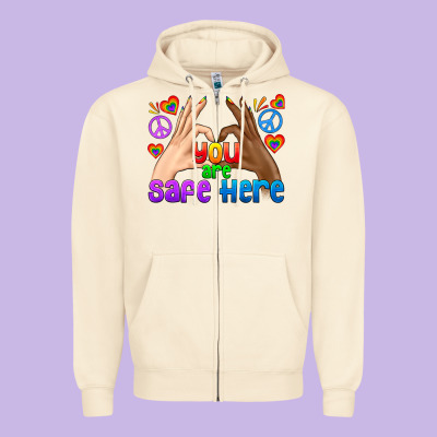 Lgbtq+ You Are Safe Here Zipper Hoodie Designed By Bundleandbundleshop