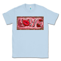 Dusty Blue Pink Love Kiss Valentine's Day Classic Tee - RanaPortraitStore