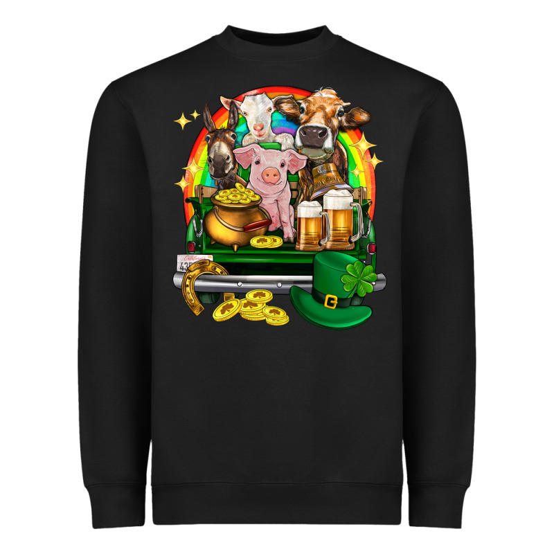 St. Patrick's Day Farm Animals On Truck Heavyweight Sweatshirt by HowdyJamesFarm | Teevron