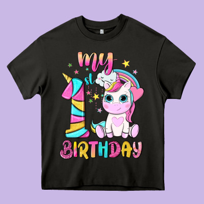 My 1 St Birthday With Little Cute Unicorn Heavy Core Tee Designed By Nancycooperartshop
