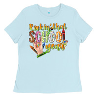 Baby Blue rockin that school year Ladies Tee - NancyCooperArtShop