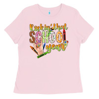 Bubblegum Pink rockin that school year Ladies Tee - NancyCooperArtShop