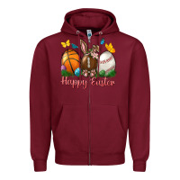 Burgundy Happy Easter Sports With Butterfly Zipper Hoodie - BundleAndBundleShop