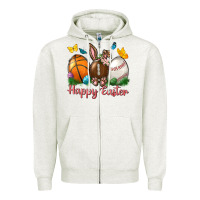 Oatmeal Heather Happy Easter Sports With Butterfly Zipper Hoodie - BundleAndBundleShop