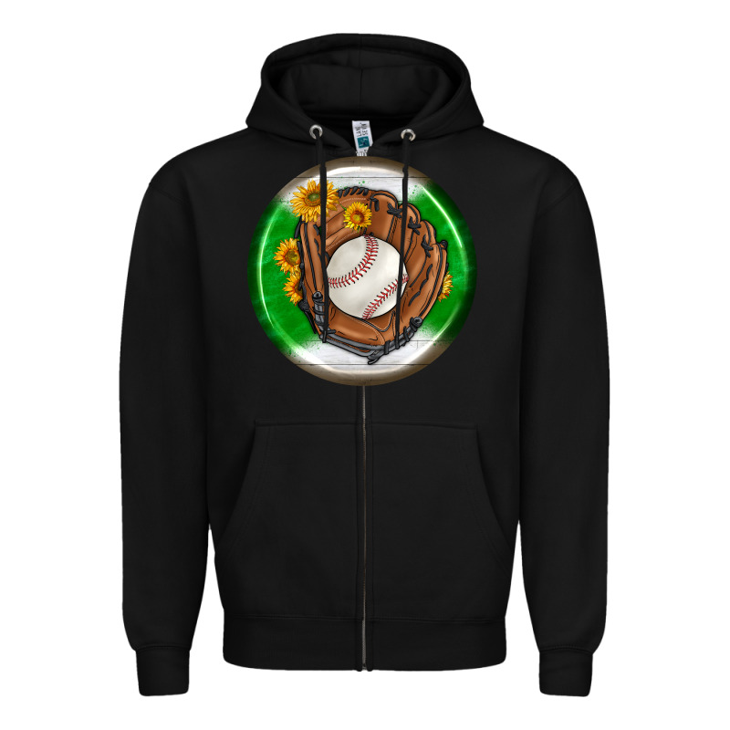 Baseball With Sunflower Round Earrings Zipper Hoodie by BundleAndBundleShop | Teevron