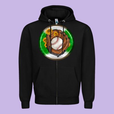 Baseball With Sunflower Round Earrings Zipper Hoodie Designed By Bundleandbundleshop