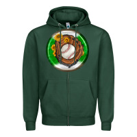 Sports Green baseball with sunflower round earrings Zipper Hoodie - BundleAndBundleShop