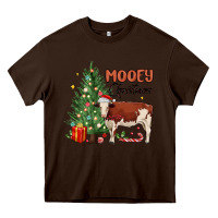 Chocolate Brown mooey christmas Heavy Core Tee - MaliasSmallBusiness