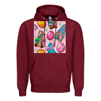 Burgundy Easter Gnomies Seamless Pattern Zipper Hoodie - BundleAndBundleShop