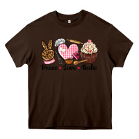 Chocolate Brown peace love bake Heavy Core Tee - NancyCooperArtShop