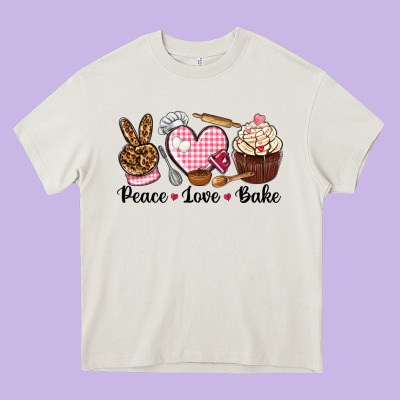 Peace Love Bake Heavy Core Tee Designed By Nancycooperartshop