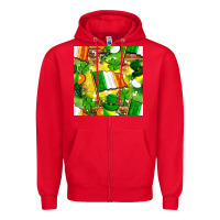 Red Ireland flag with St. Patrick's Day  digital paper Zipper Hoodie - BundleAndBundleShop