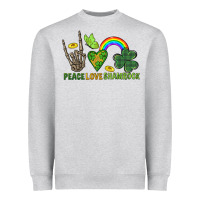 Heather Grey Peace Love Shamrock  St. Patrick's Day Heavyweight Sweatshirt - CowGirlArtShop