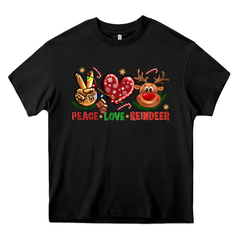 Peace Love Reindeer Christmas Heavy Core Tee by NancyCooperArtShop | Teevron