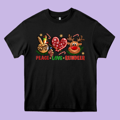 Peace Love Reindeer Christmas Heavy Core Tee Designed By Nancycooperartshop