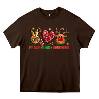 Chocolate Brown peace love reindeer christmas Heavy Core Tee - NancyCooperArtShop