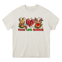 Cream peace love reindeer christmas Heavy Core Tee - NancyCooperArtShop