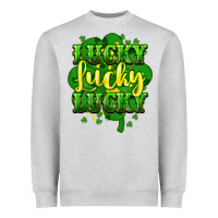 Heather Grey lucky lucky lucky clover St. Patrick's Heavyweight Sweatshirt - HowdyJamesFarm
