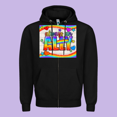 Always An Ally Pride Lgbtq+ Tumbler Zipper Hoodie Designed By Bundleandbundleshop