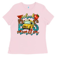 Bubblegum Pink school bus monitor Ladies Tee - NancyCooperArtShop