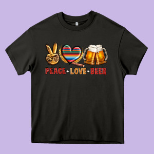 Peace Love Beer Heavy Core Tee Designed By Nancycooperartshop