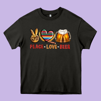 Peace Love Beer Heavy Core Tee Designed By Nancycooperartshop