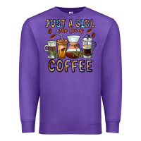 Purple Just A Girl Who Loves Coffee Premium Sweatshirt - CowhideDigitalArt