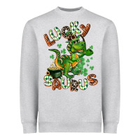 Heather Grey Lucky Saurus Heavyweight Sweatshirt - CowGirlArtShop