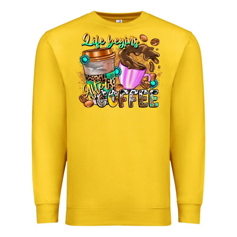 Life Begins After Coffee Premium Sweatshirt by CowhideDigitalArt | Teevron