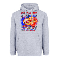 Heather Grey You Look Like 4th of july makes me hot dog want a Heavyweight Hoodie - CowhideDigitalArt