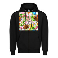 Black Easter Hamper With Bunny Seamless Pattern Zipper Hoodie - BundleAndBundleShop