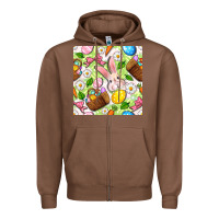 Chestnut Easter Hamper With Bunny Seamless Pattern Zipper Hoodie - BundleAndBundleShop