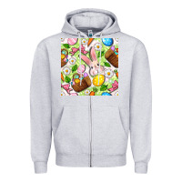 Heather Grey Easter Hamper With Bunny Seamless Pattern Zipper Hoodie - BundleAndBundleShop