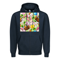 Navy Easter Hamper With Bunny Seamless Pattern Zipper Hoodie - BundleAndBundleShop