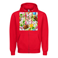 Red Easter Hamper With Bunny Seamless Pattern Zipper Hoodie - BundleAndBundleShop