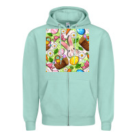 Seafoam Easter Hamper With Bunny Seamless Pattern Zipper Hoodie - BundleAndBundleShop