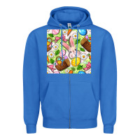 Easter Hamper With Bunny Seamless Pattern Zipper Hoodie | Teevron