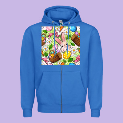 Easter Hamper With Bunny Seamless Pattern Zipper Hoodie Designed By Bundleandbundleshop