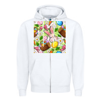 White Easter Hamper With Bunny Seamless Pattern Zipper Hoodie - BundleAndBundleShop
