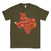 Army Green Texas Map Western Tooled Leather Pattern Classic Tee - Bettercallsaul