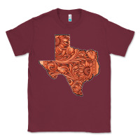 Burgundy Texas Map Western Tooled Leather Pattern Classic Tee - Bettercallsaul
