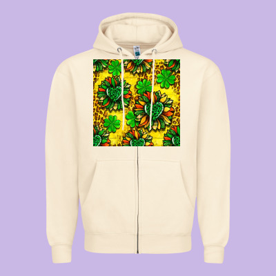 St. Patrick's Sunflower Seamless Pattern Zipper Hoodie Designed By Bundleandbundleshop