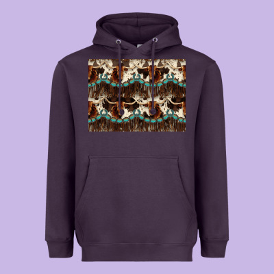 Longhorn Cow Pattern Heavyweight Hoodie Designed By Cowhidedigitalart
