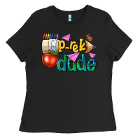 Black pre k school pencil dude Ladies Tee - NancyCooperArtShop