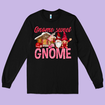 Gnome Sweet Gnome Valentine's Day Long Sleeve Tee Designed By Howdyjamesfarm