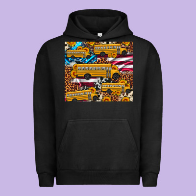 School Bus American Flag Sunflower Cowhide Leopard Urban Hoodie Designed By Artiststas