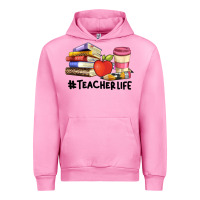 Fuchsia Pink teacher life with books  pen and coffee Urban Hoodie - Artiststas