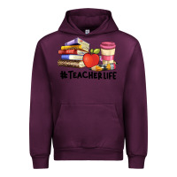 Mauve Wine teacher life with books  pen and coffee Urban Hoodie - Artiststas